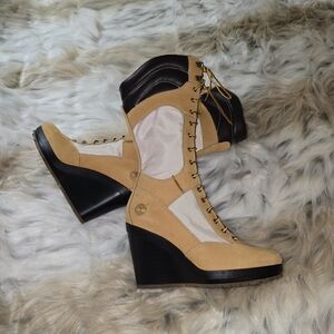Timberland Wedge 4 Inch Heel Lace Up Boot
